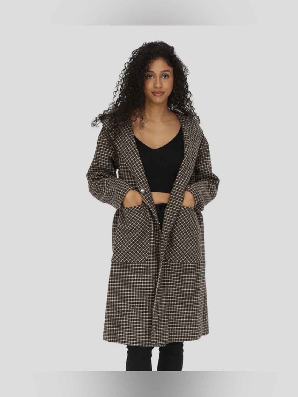 BELLE & BLOOM Walk This Way Wool Blend Oversized Coat in Camel Check